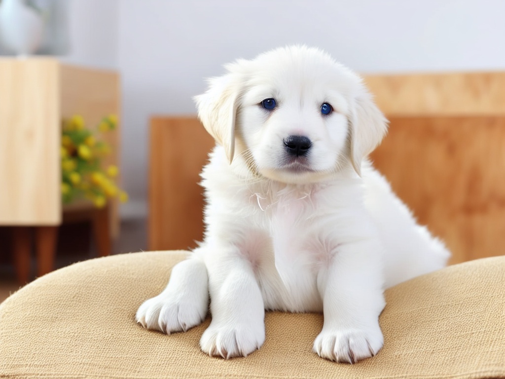 Golden retriever puppy playing and biting rope toy.