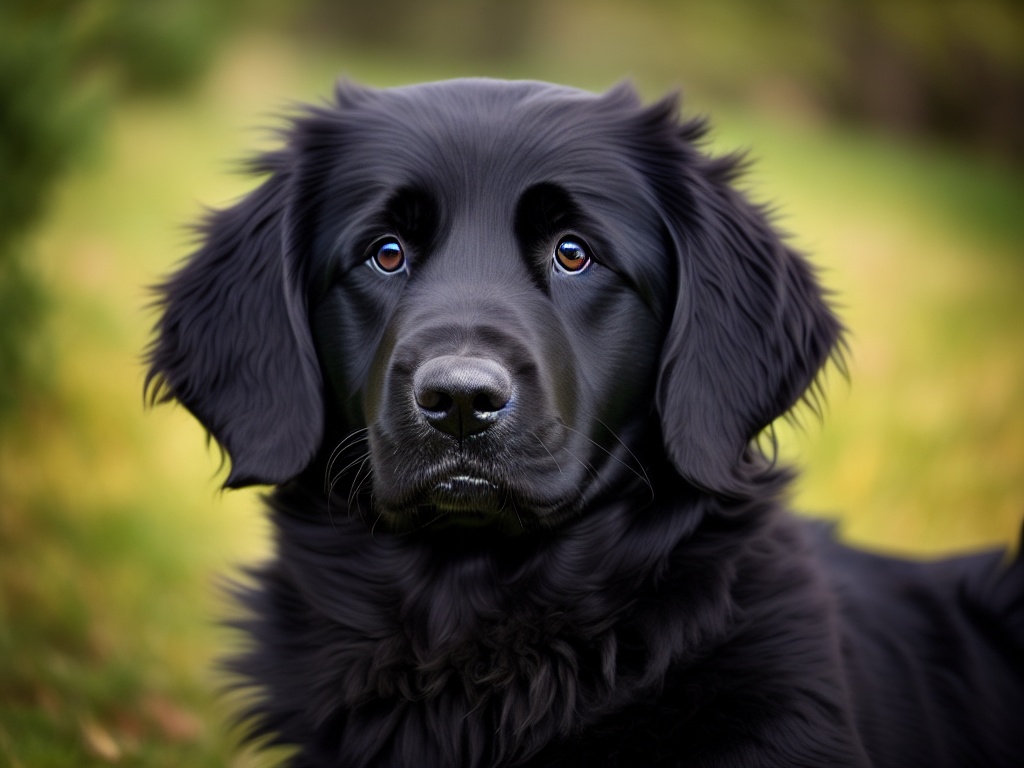 Golden Retriever sitting in front of a large yard.