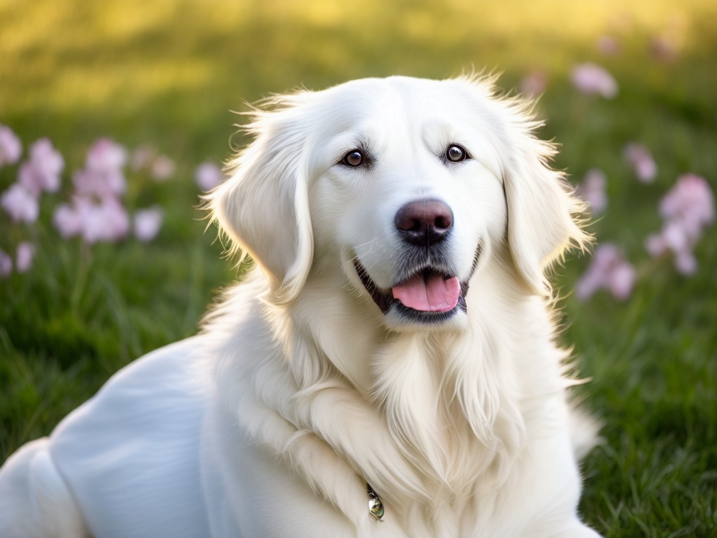 Golden retriever eating an apple.