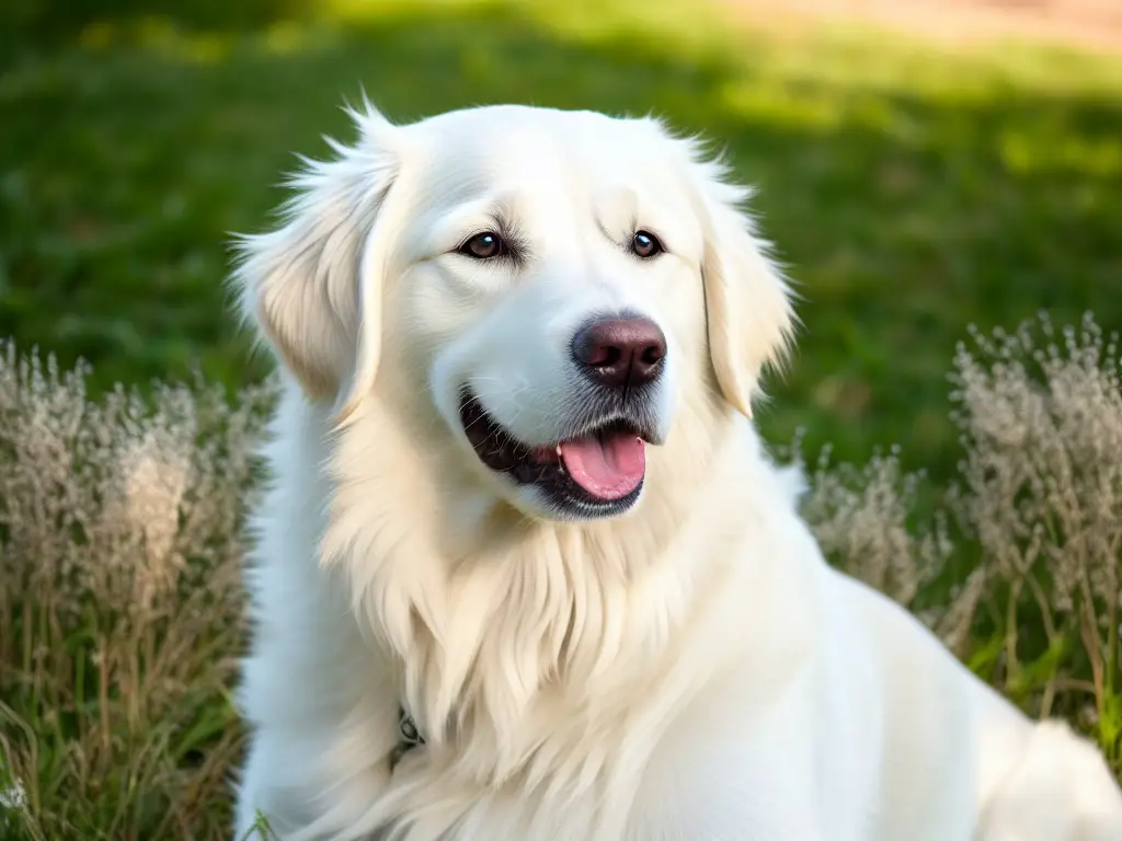 Smiling Golden Retriever.