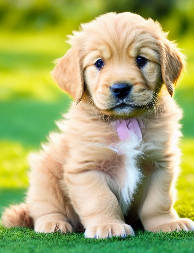 A Golden Retriever sitting with a serious expression.