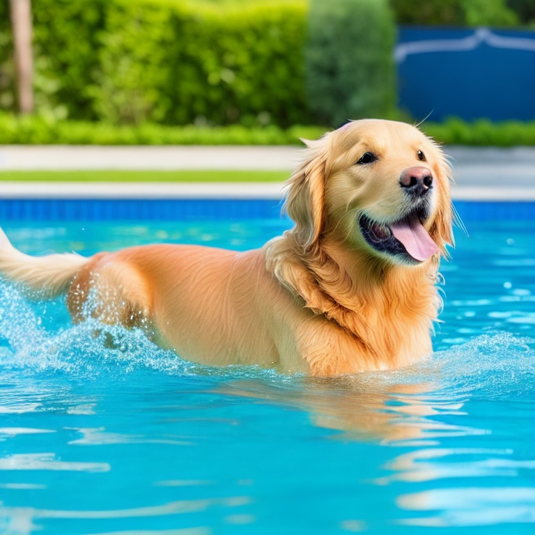 Golden Retriever eating dog food from a bowl.