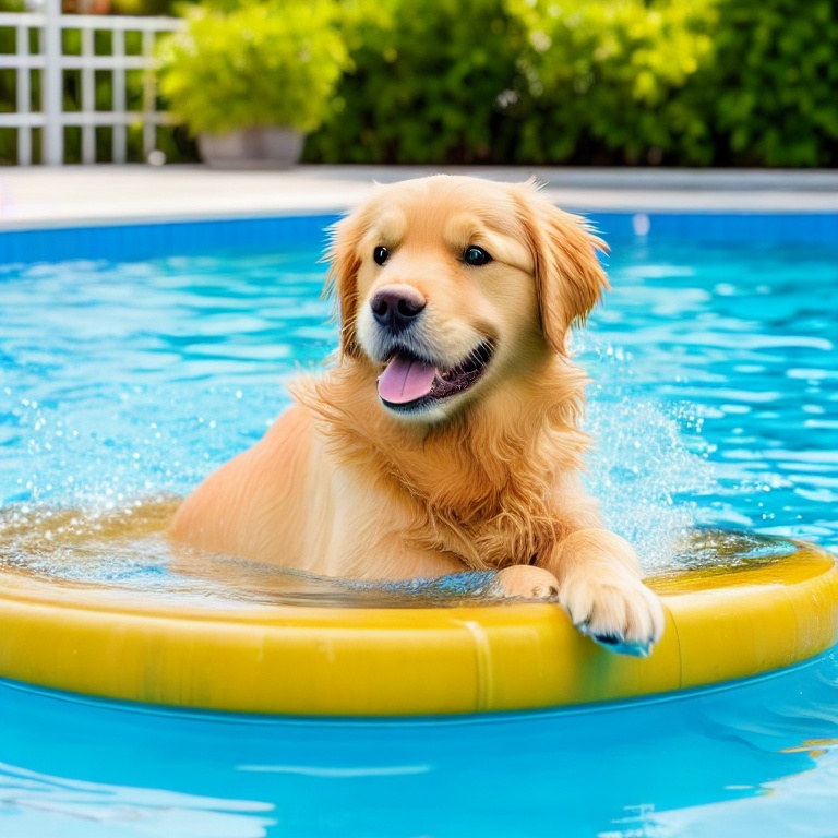 Golden Retriever laying on a cool surface.