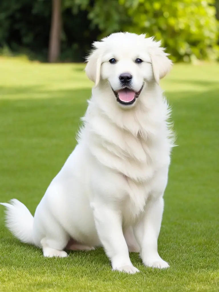 Golden Retriever playing fetch in the park.