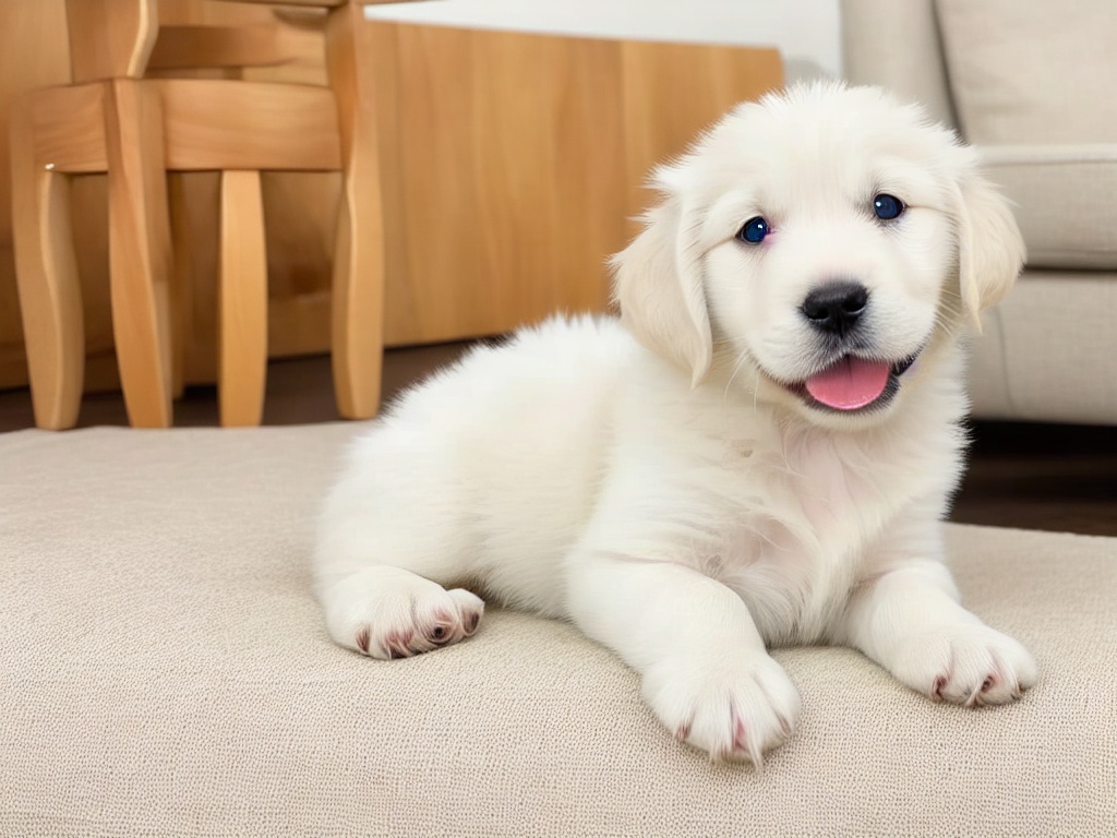 Golden Retriever running and wagging tail.