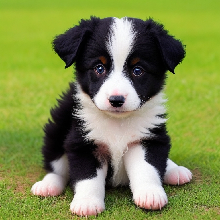 A Border Collie standing in a grassy field.