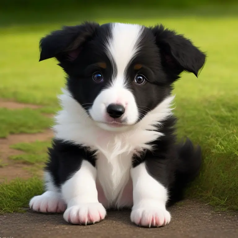 Border Collie dog sitting outdoors on grass