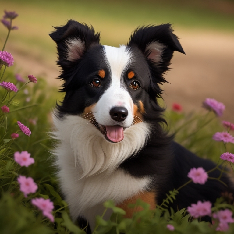 Border Collie dog standing on grass, looking alert and focused
