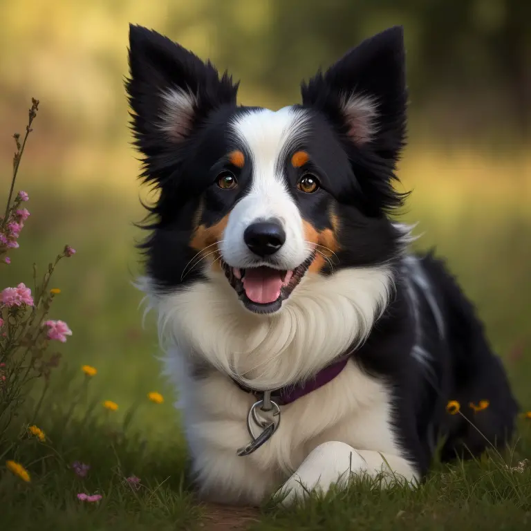 Border Collie in field on a sunny day