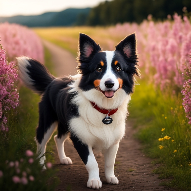 Border Collie standing outdoors with a curious expression on its face