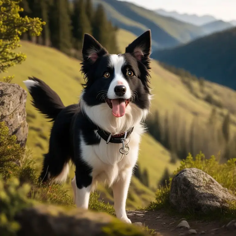 Border Collie with alert expression and focused gaze standing outdoors.