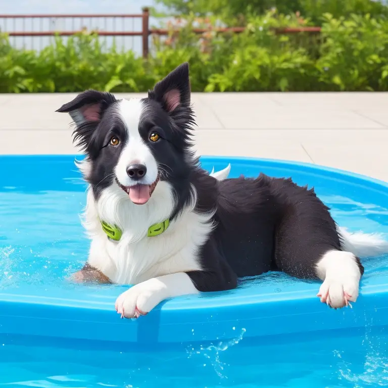 Border Collie dog sitting on a green lawn, looking up attentively with a toy in its mouth