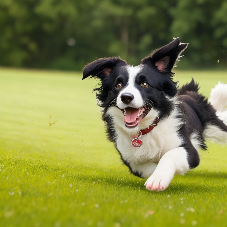 Border Collie standing on grass with its head held high.