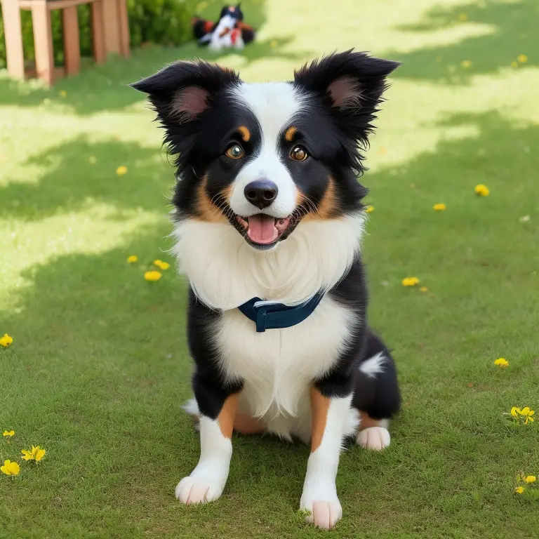 Image depicting a Border Collie in a yard with a child and a pet. ALT text: Tips on preventing Border Collies from herding and chasing children or other pets.