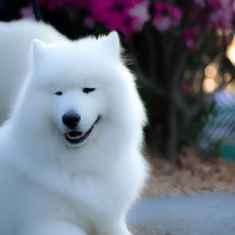 Adorable Samoyed playing in snow