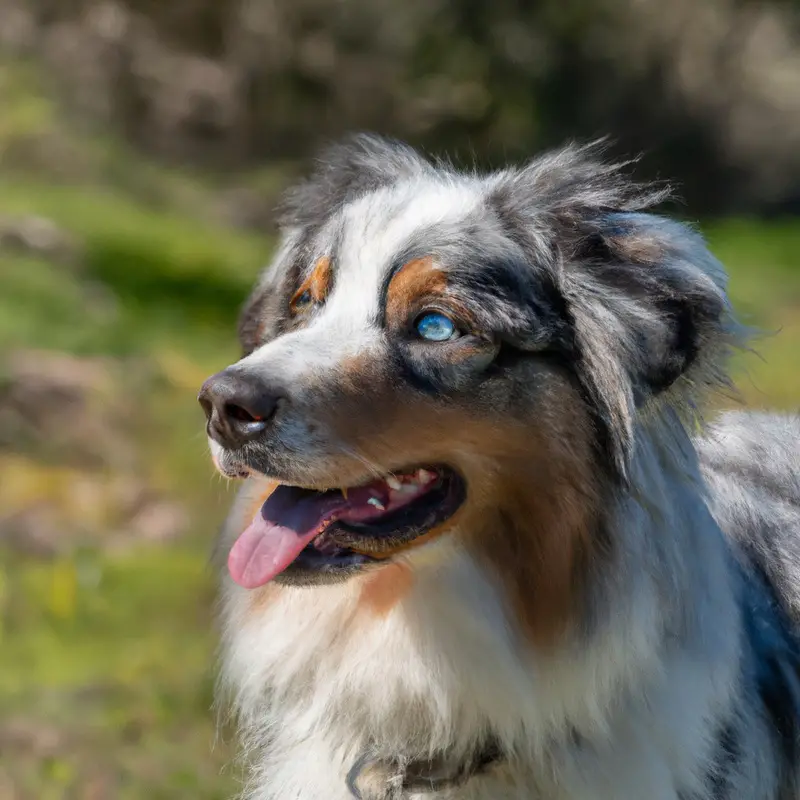 Australian Shepherd curious about spider.