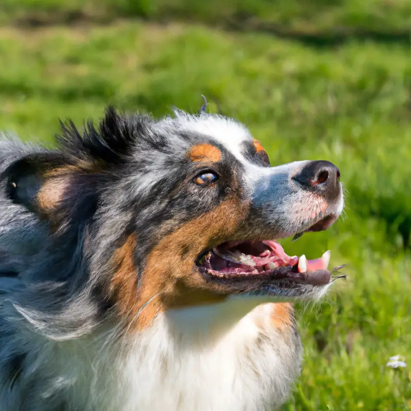 Australian Shepherd curiously observing rodents.