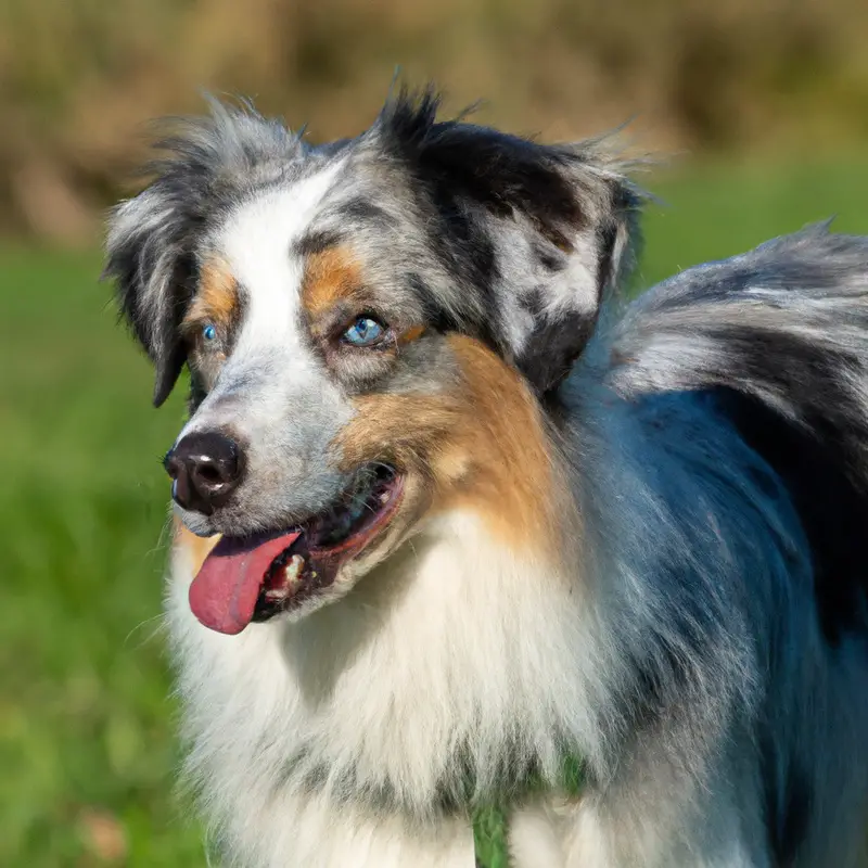 Australian Shepherd dog swimming.