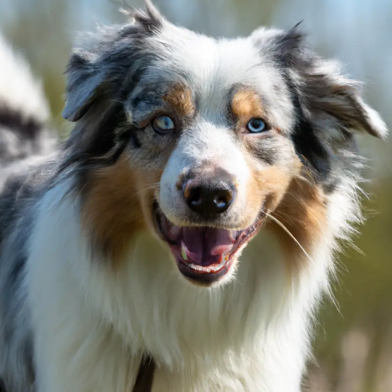 Australian Shepherd in crate.