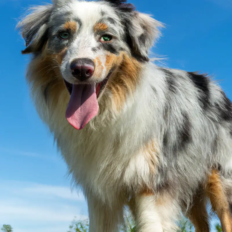 Australian Shepherd playing in snow.