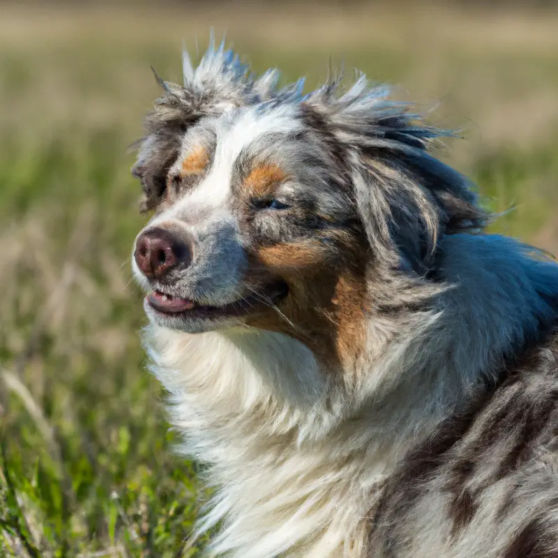 Australian Shepherd running in yard.