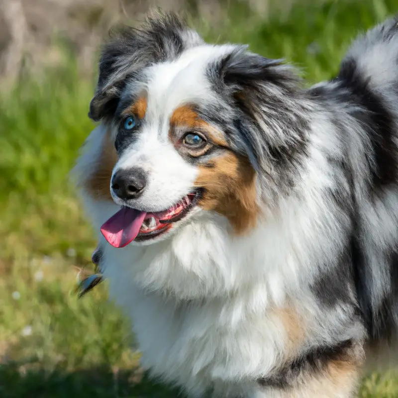 Australian Shepherd with harness.