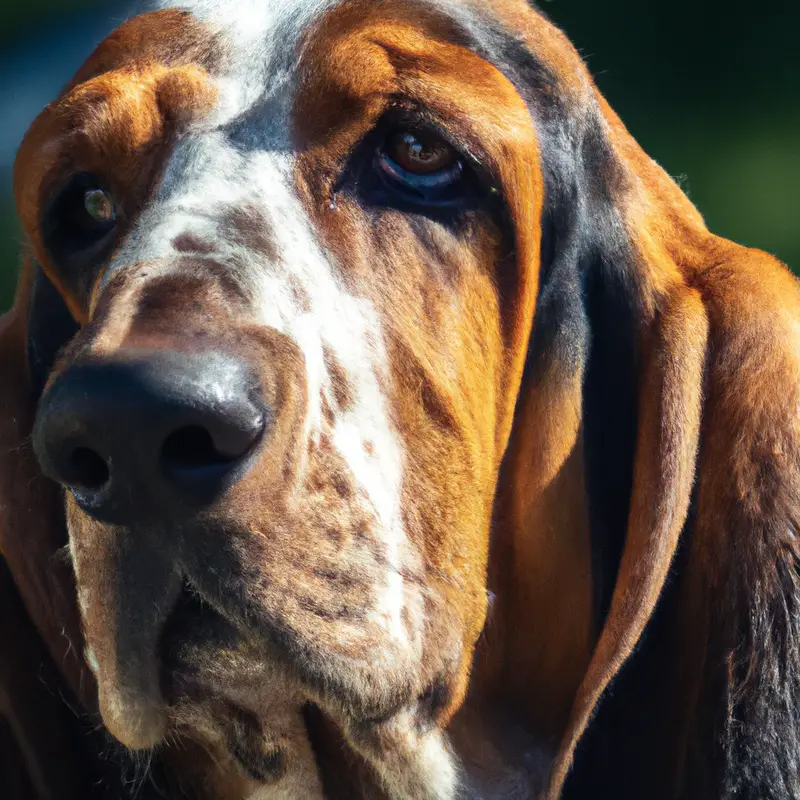 Basset Hound cautiously sniffs unfamiliar animal.