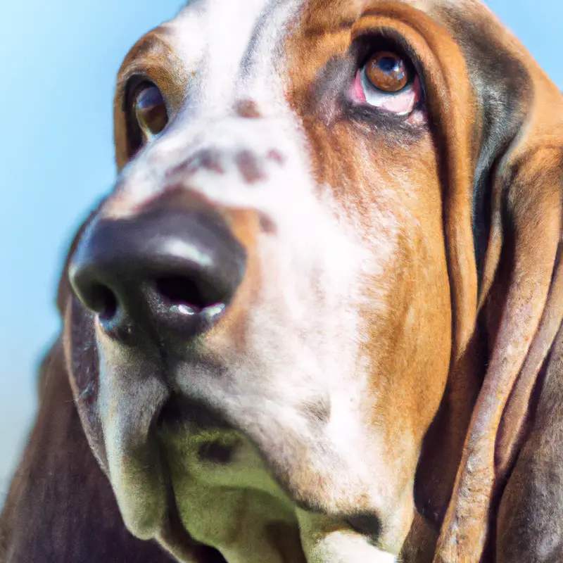 Basset Hound lounging alone.