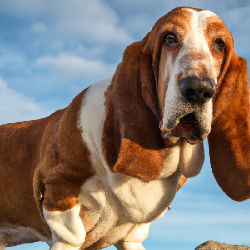 Basset Hound performing freestyle tricks.