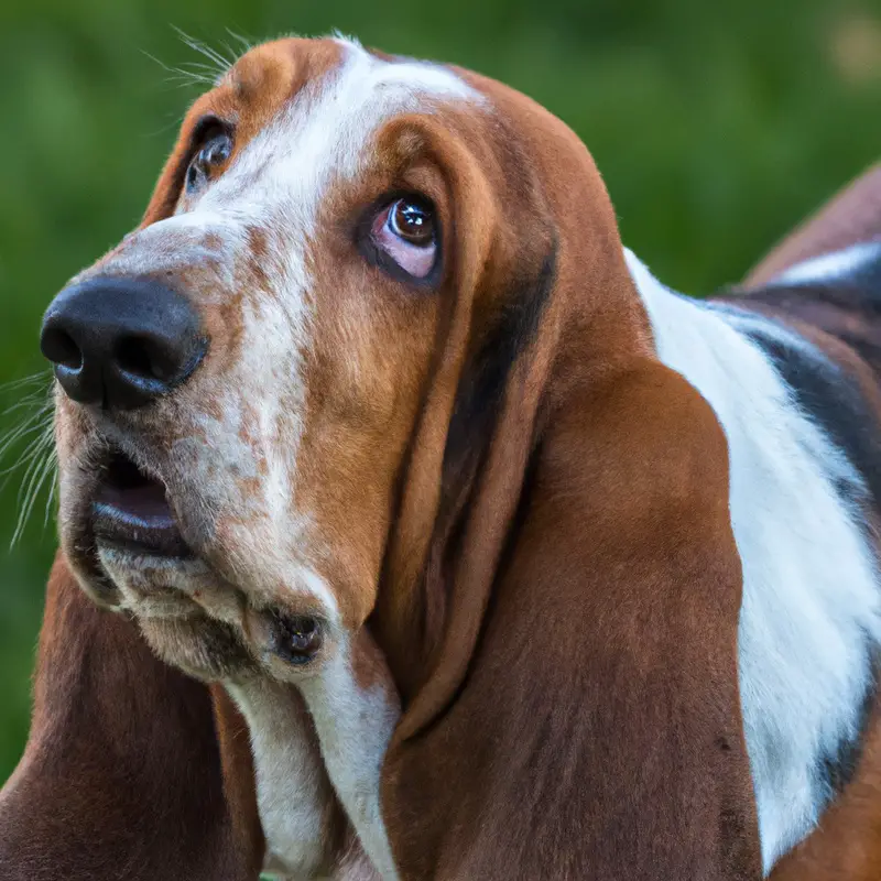 Basset Hound sitting alone.