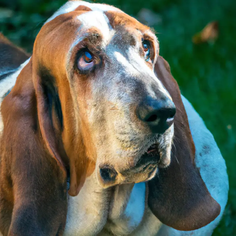 Basset Hound sitting alone.