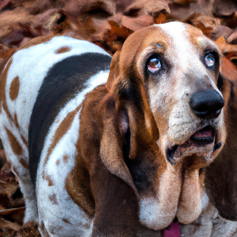 Basset Hound sniffing outdoors.