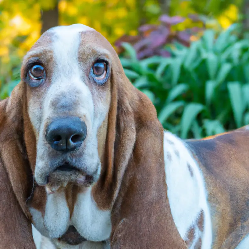 Basset Hound swimming in lake.