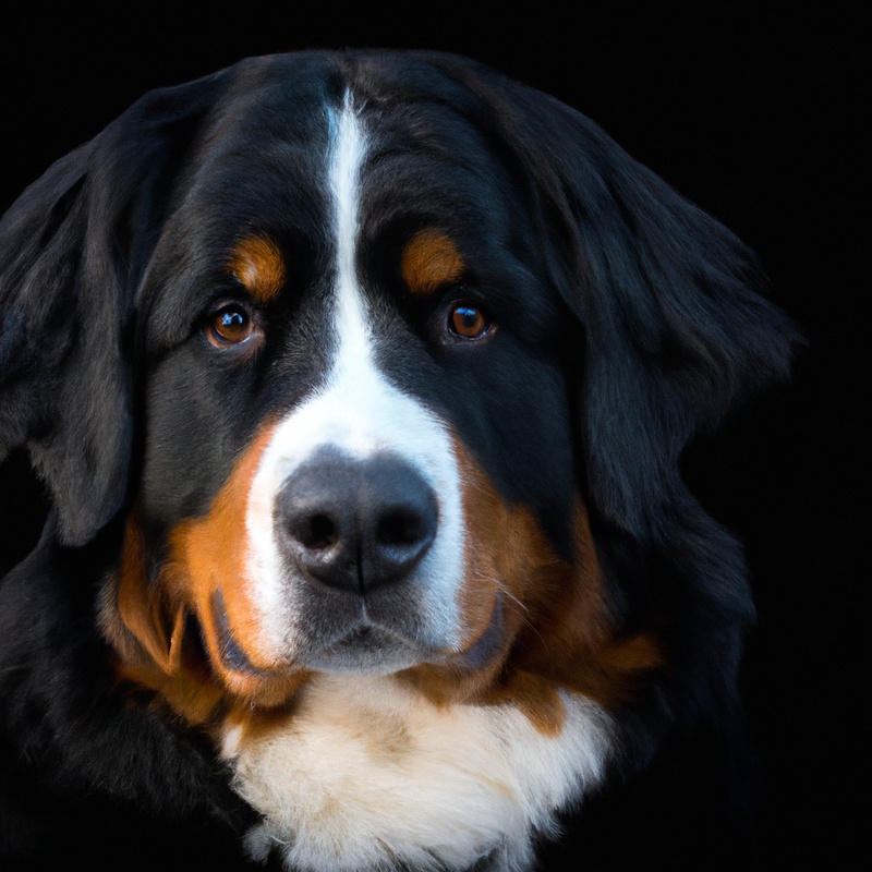 Bernese Mountain Dog sitting in city park.