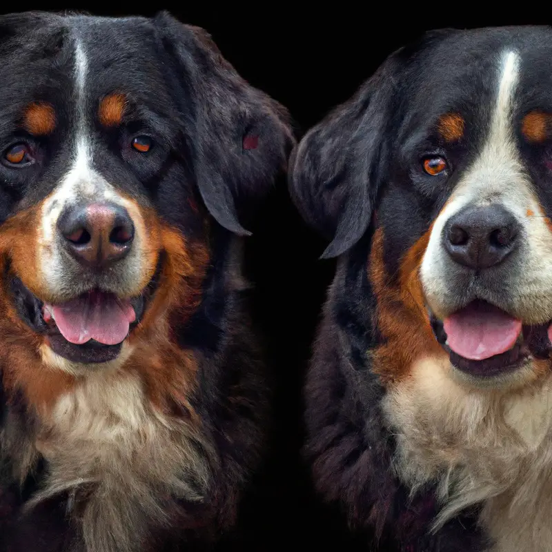 Bernese Mountain Dog under blue sky.