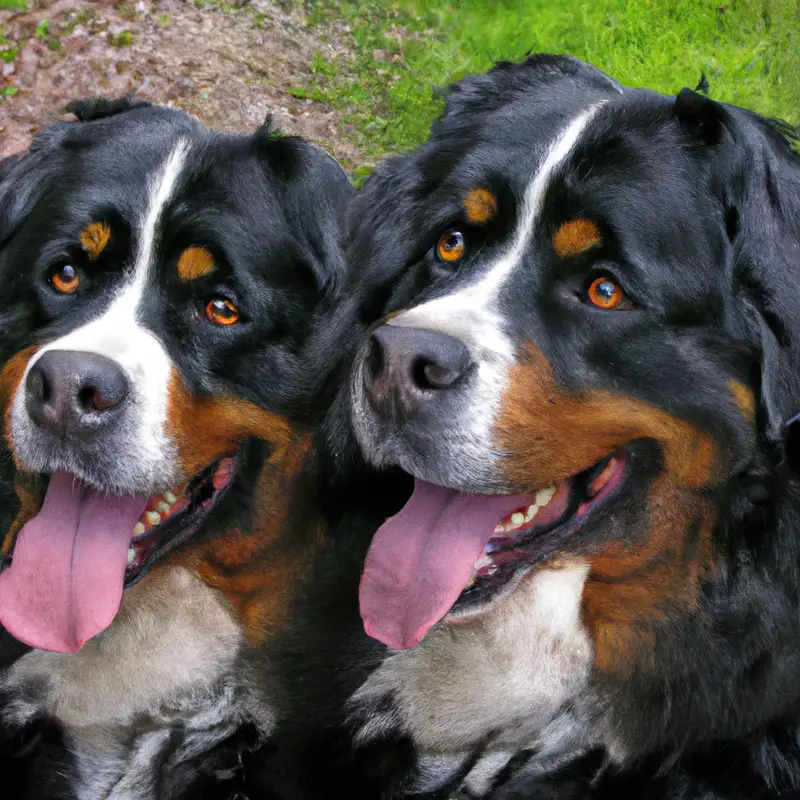 Bernese Mountain Dog with food bowl.