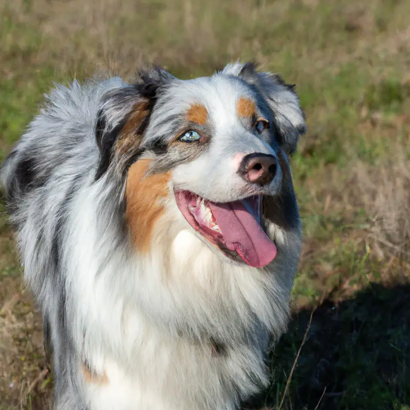 Calm Australian Shepherd during grooming.