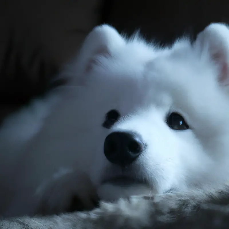 Calm Samoyed with thunder anxiety.