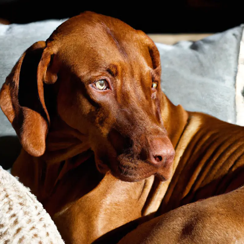 Clean Vizsla sitting calmly