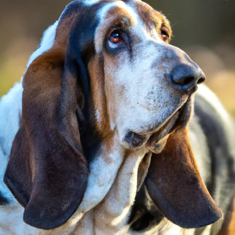 Content Basset Hound resting peacefully at home.