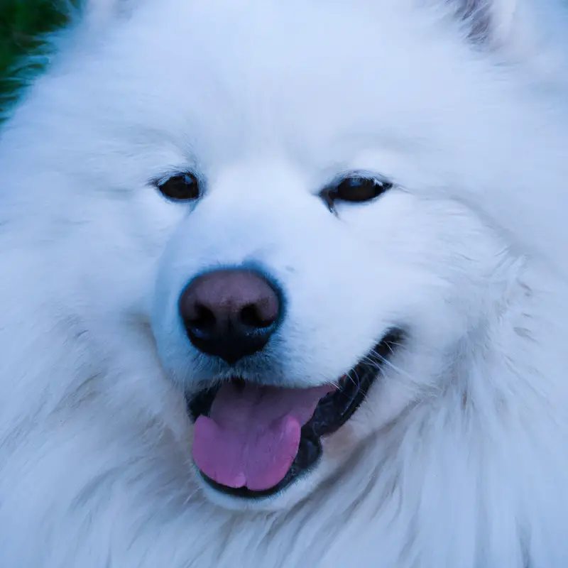 Cool and fluffy Samoyed in the snow.