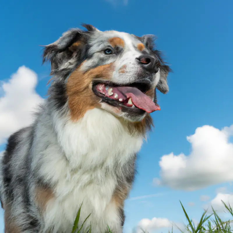 Curious Aussie Shepherd exploring insects.