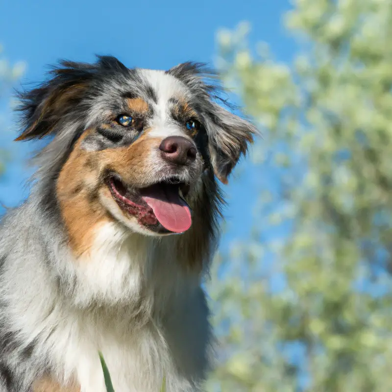 Curious Aussie Shepherd observing insects