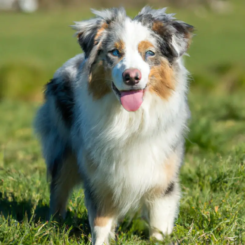 Elderly Australian Shepherd walking peacefully.