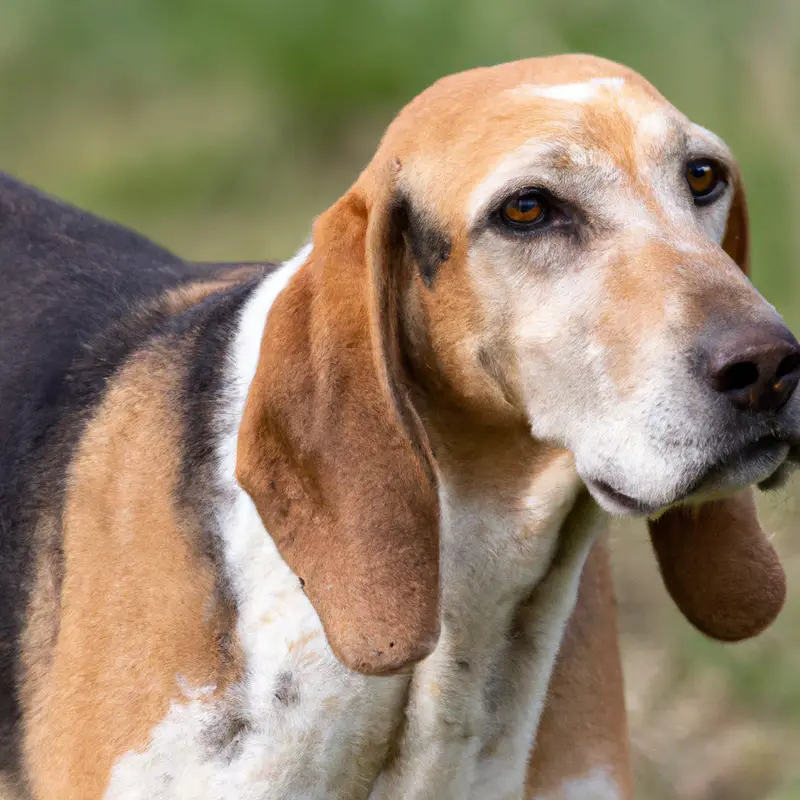 Elderly English Foxhound jogging.