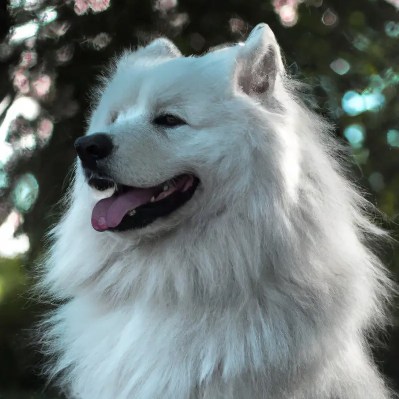 Energetic Samoyed jumping.