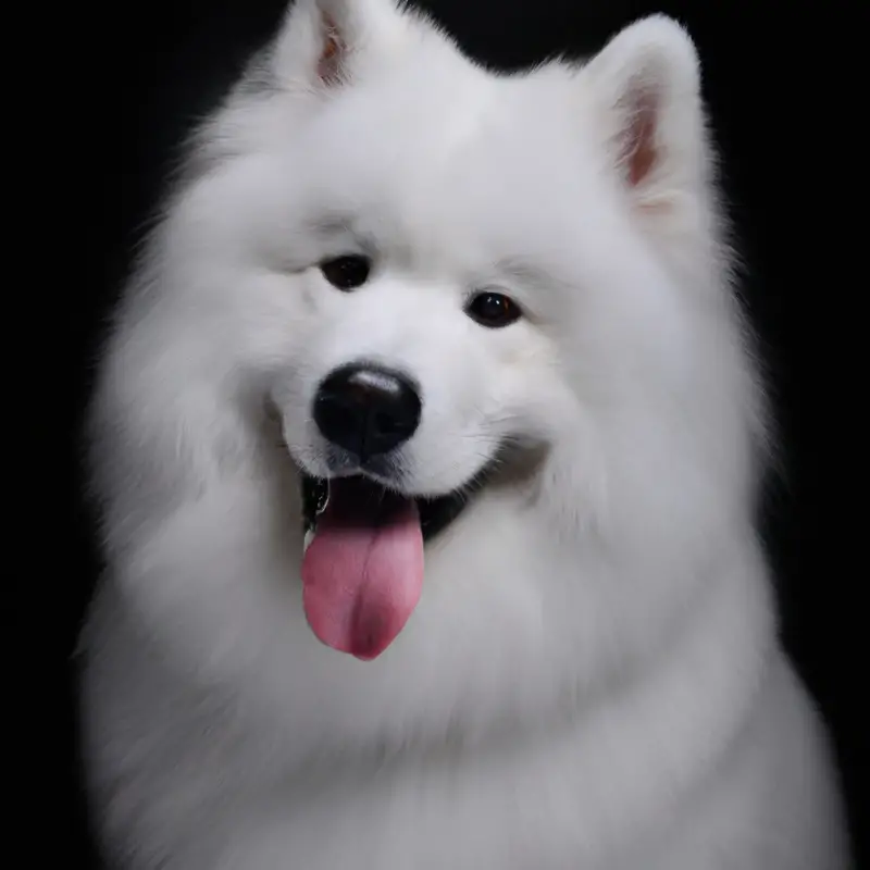 Fluffy Samoyed dog bathed and brushed