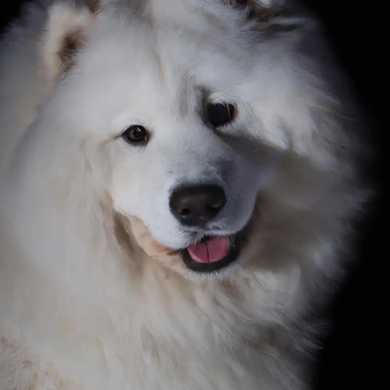 Focused Samoyed performing obedience training.