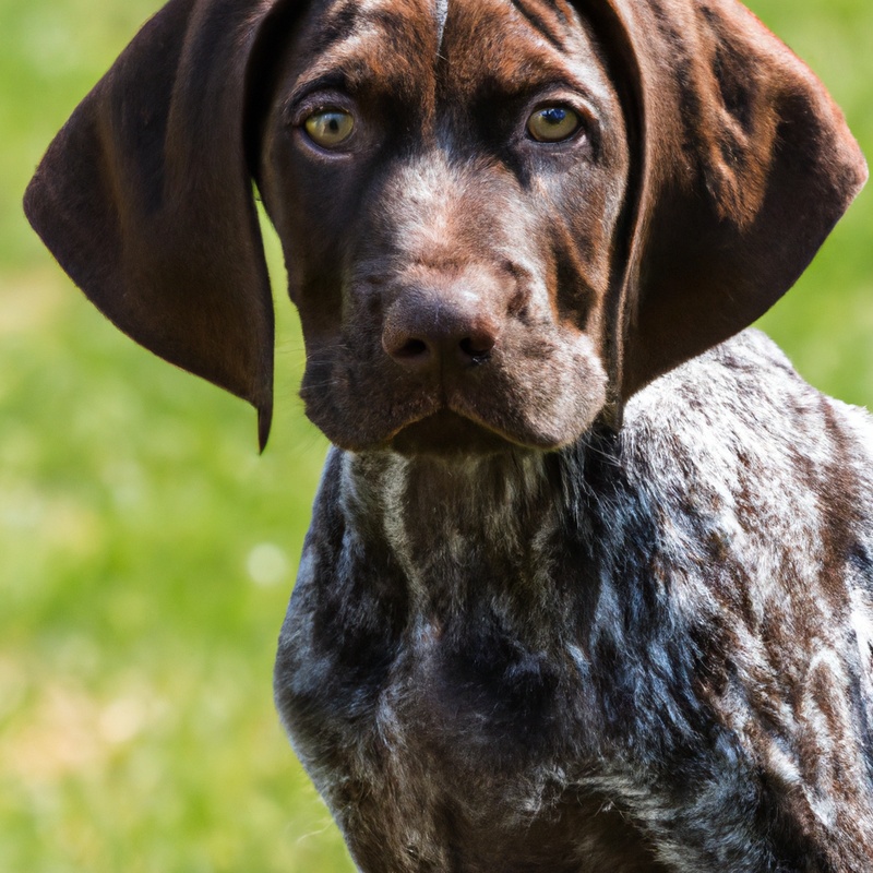 German Shorthaired Pointer begging at table.