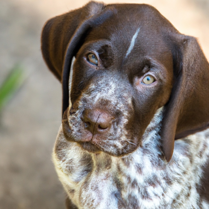 German Shorthaired Pointer chewing on tail.